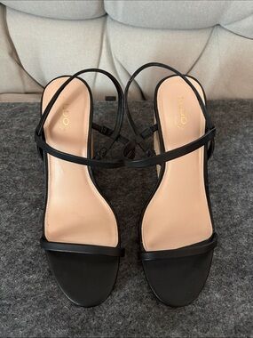 Aldo Black Minimalist Strappy Slingback Heels